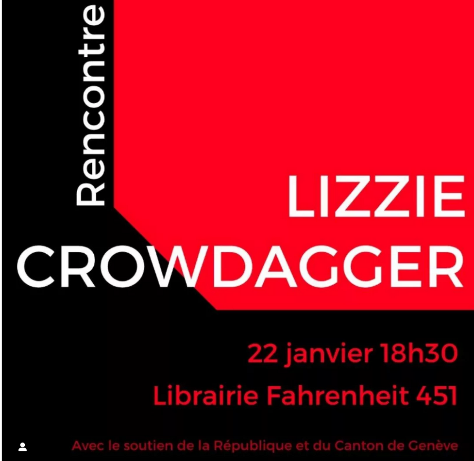 Rencontre Lizzie Crowdagger 22 janvier 18h30 Librairie Fahrenheit 451